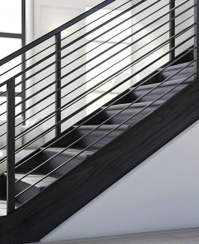 Garde-corps d'escalier intérieur à lisses horizontales en aluminium noir à Lyon